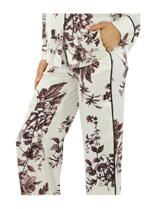 Pantaloni bianchi con stampa floreale marrone LIU JO | CA6254TS061/P9654